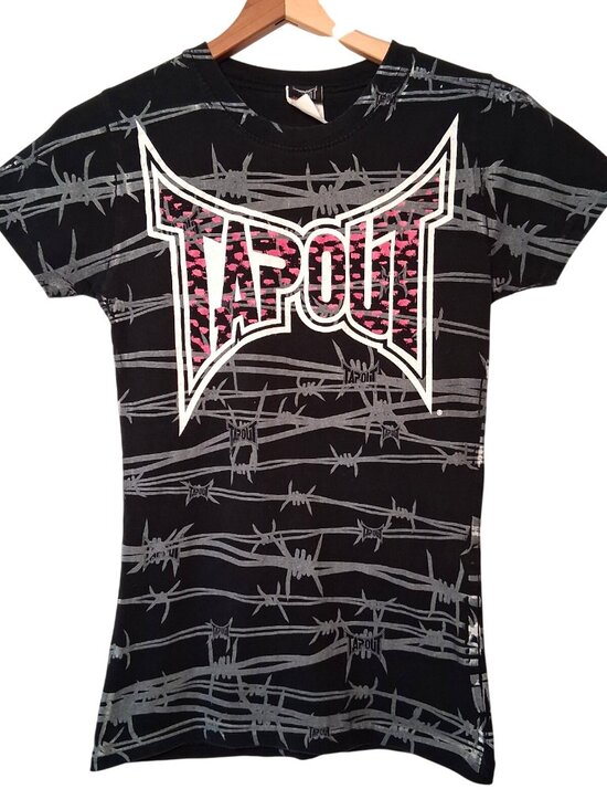 Tapout Tops - Vintage Y2K Tapout Shirt Women Small Black Barb Wire All Over Print Fighting MMA